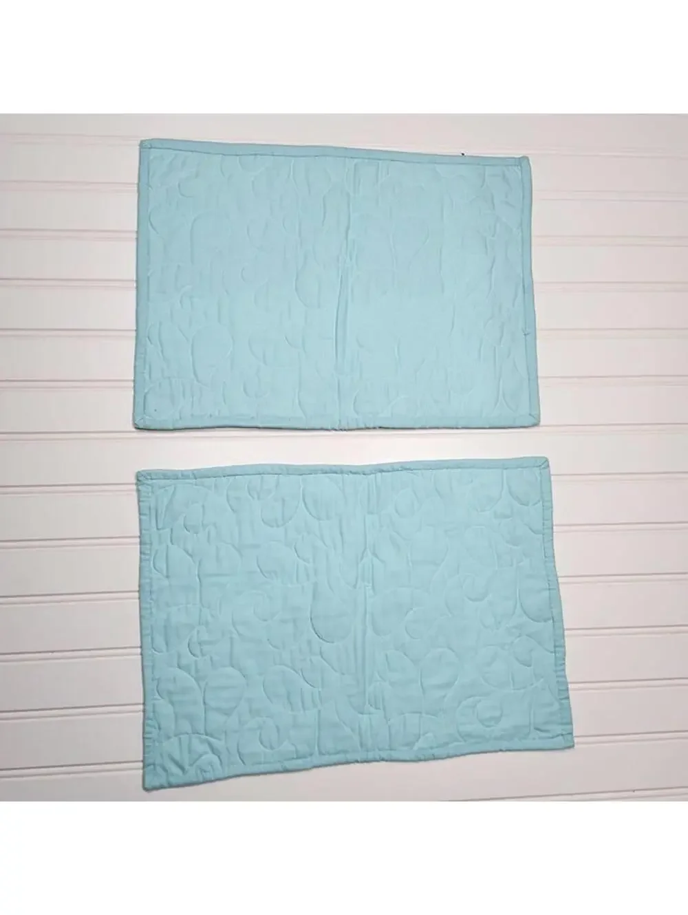 Handmade | Aqua & White Machine Quilted Striped Placemats Set of 2 - 16 x 12 In